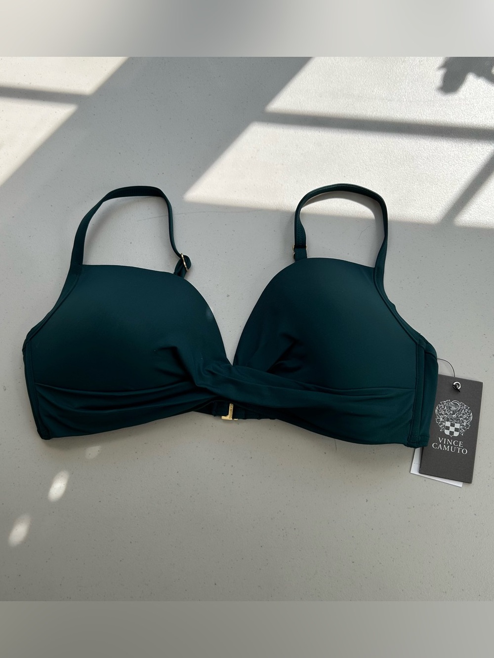 Vince Camuto Small Draped Adjustable Strap Bikini Top Forest Green New